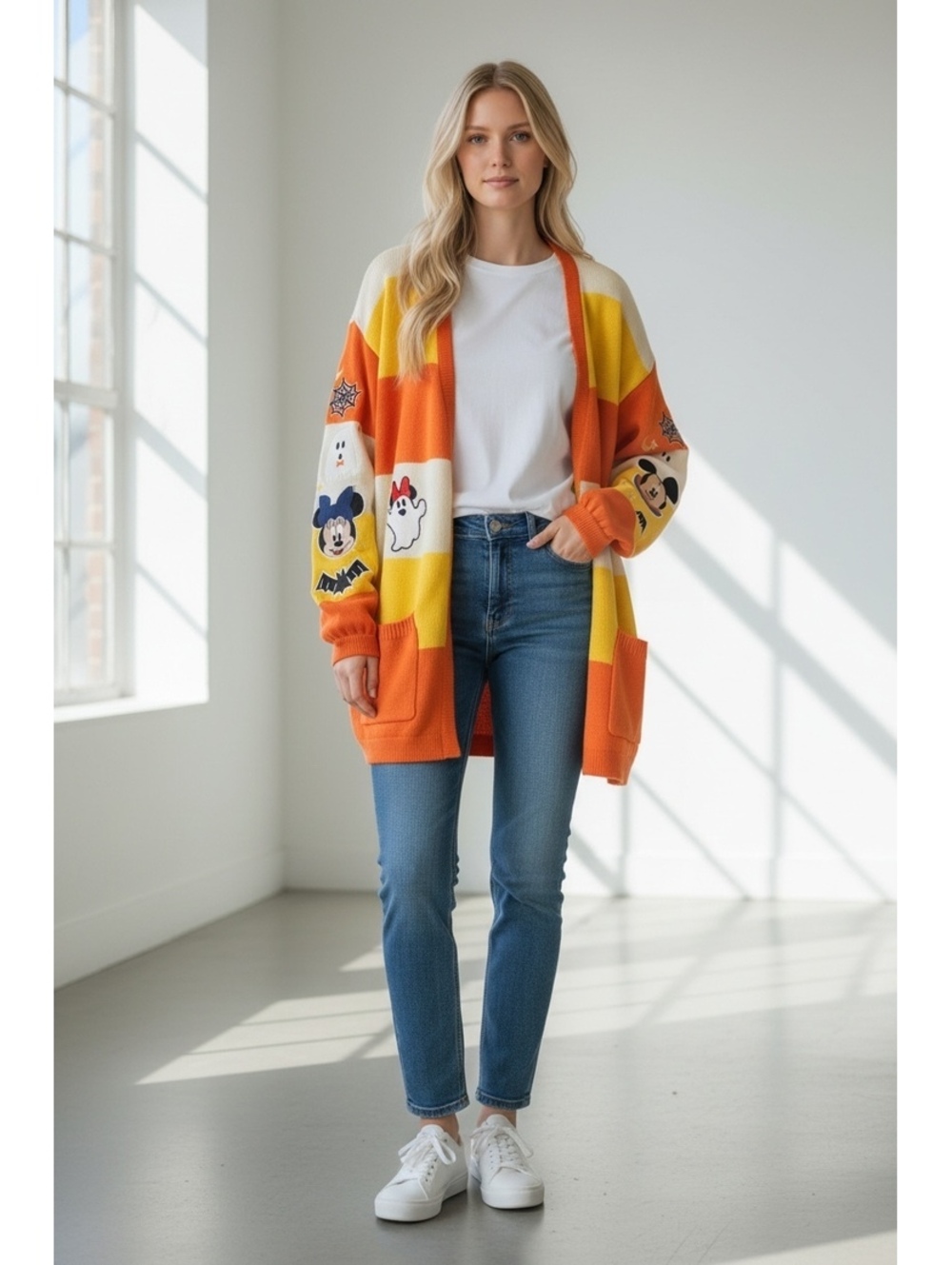 Disney Her Universe Halloween Striped Cardigan Sweater with Mickey and Minnie P/